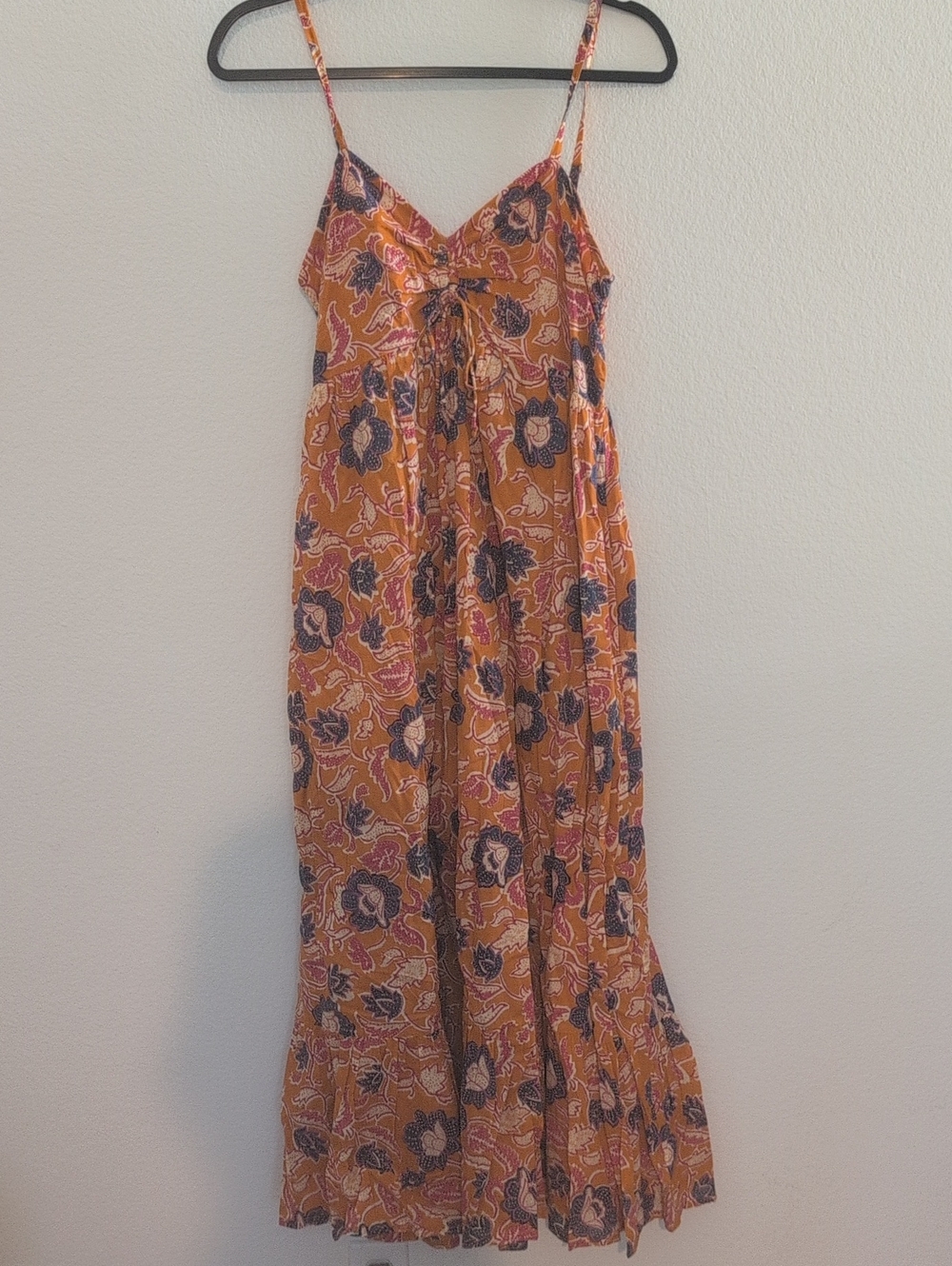 CleoBella Orange Floral Spaghetti Strap Maxi Dress